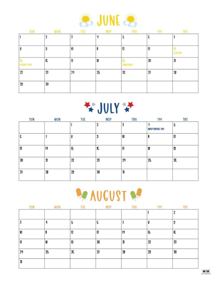 June August Calendar 2025