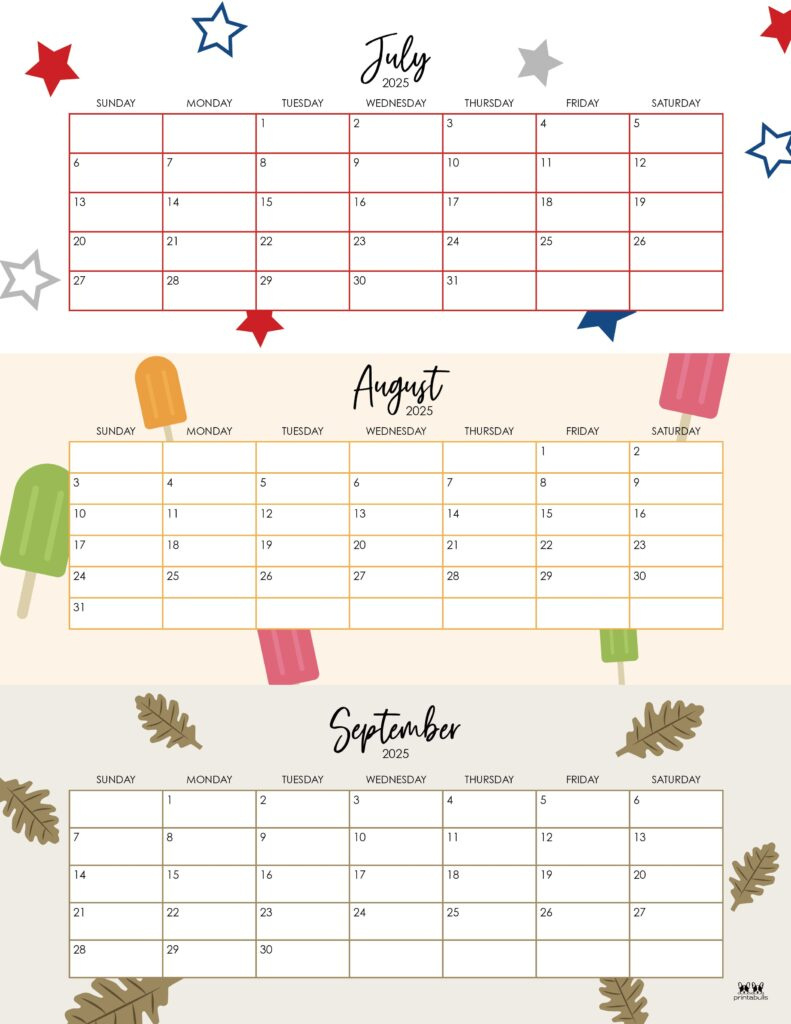 2025 Summer Calendars 27 Free Printables | Printabulls Throughout Free Printable Calendar June July August 2025 2025 Summer Calendars 27 Free Printables | Printabulls Throughout Free Printable Calendar June July August 2025