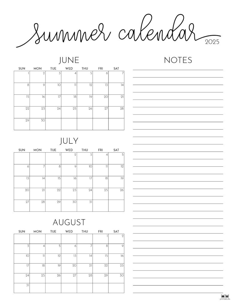 2025 Summer Calendars 27 Free Printables | Printabulls With Regard To Free Printable Calendar June July August 2025 2025 Summer Calendars 27 Free Printables | Printabulls With Regard To Free Printable Calendar June July August 2025