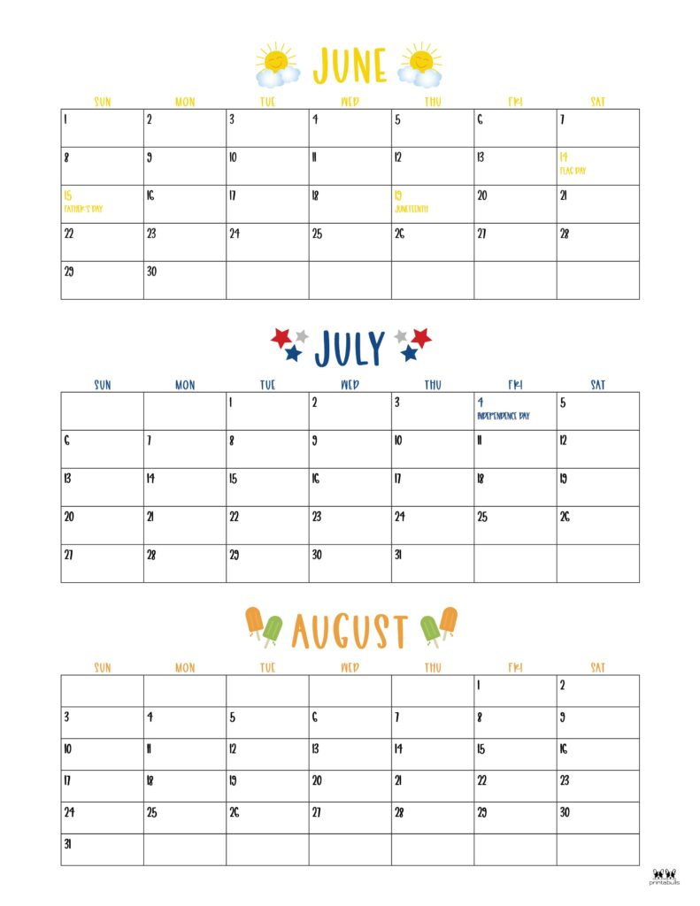 2025 Summer Calendars 27 Free Printables | Printabulls Within June July August 2025 Printable Calendar 2025 Summer Calendars 27 Free Printables | Printabulls Within June July August 2025 Printable Calendar