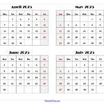 April To July 2025 Calendar Printable Pdf | Four Months Calendar Pertaining To April Through June 2025 Calendar