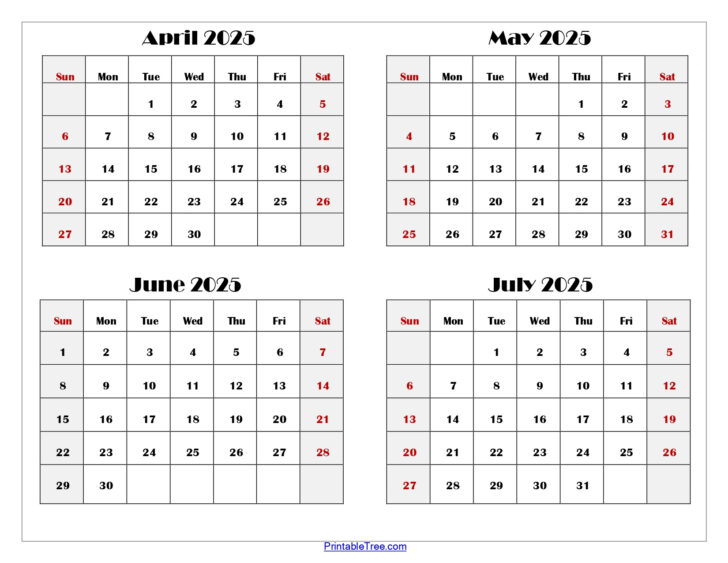 April Through June 2025 Calendar