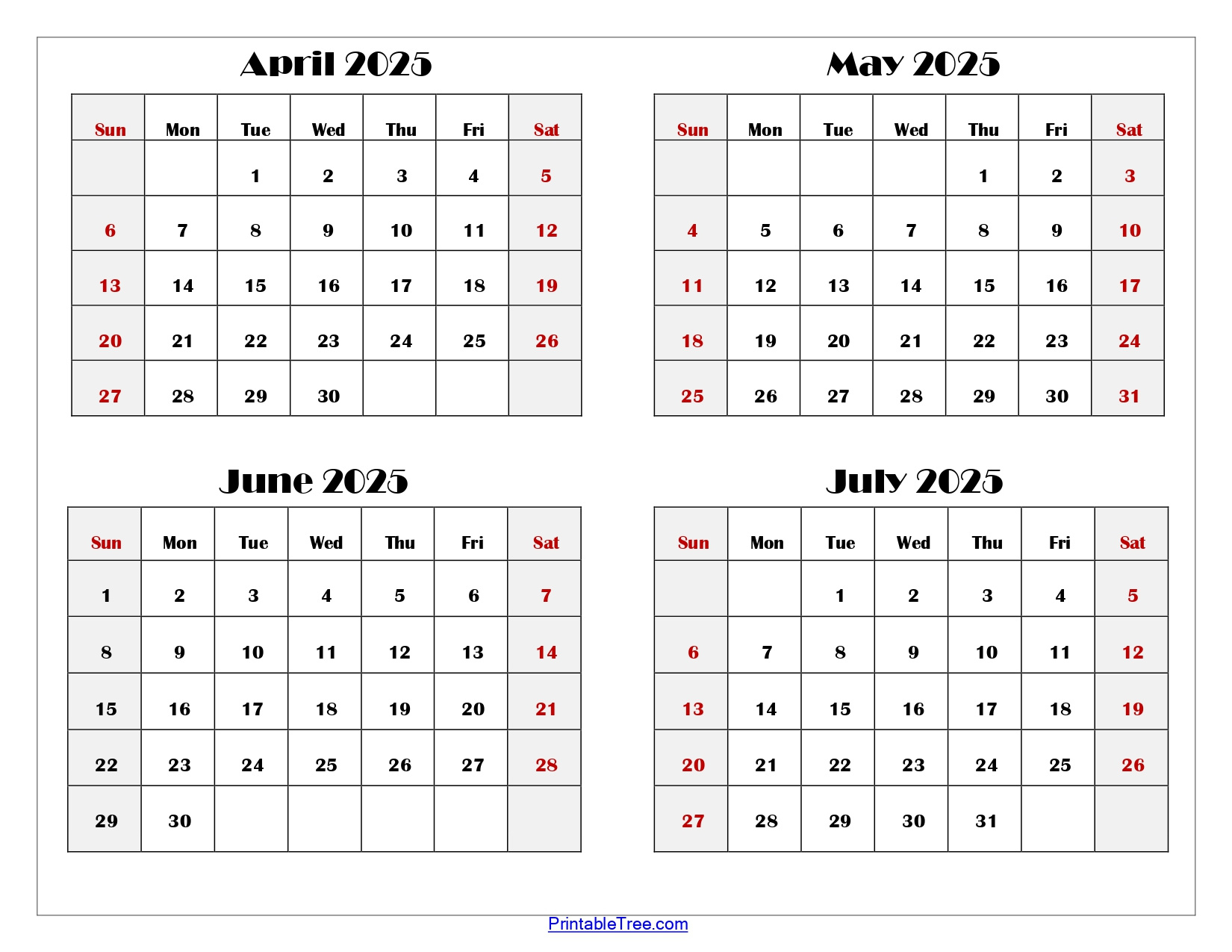 April To July 2025 Calendar Printable Pdf | Four Months Calendar pertaining to April Through June 2025 Calendar
