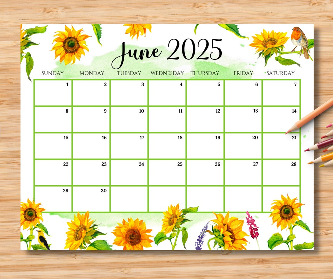 Buy Editable June 2025 Calendar, Gorgeous Summer With Beautiful Sunflowers, Printable Classroom Calendar, Monthly Planner, Kids School Schedule Online for Sunflower June 2025 Calendar