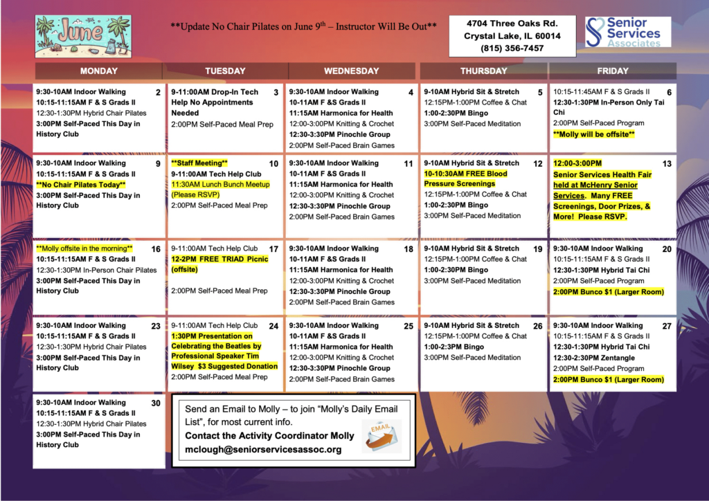 Crystal Lake Events Senior Services Associates, Inc. Throughout June Activity Calendar For Seniors 2025 Crystal Lake Events Senior Services Associates, Inc. Throughout June Activity Calendar For Seniors 2025