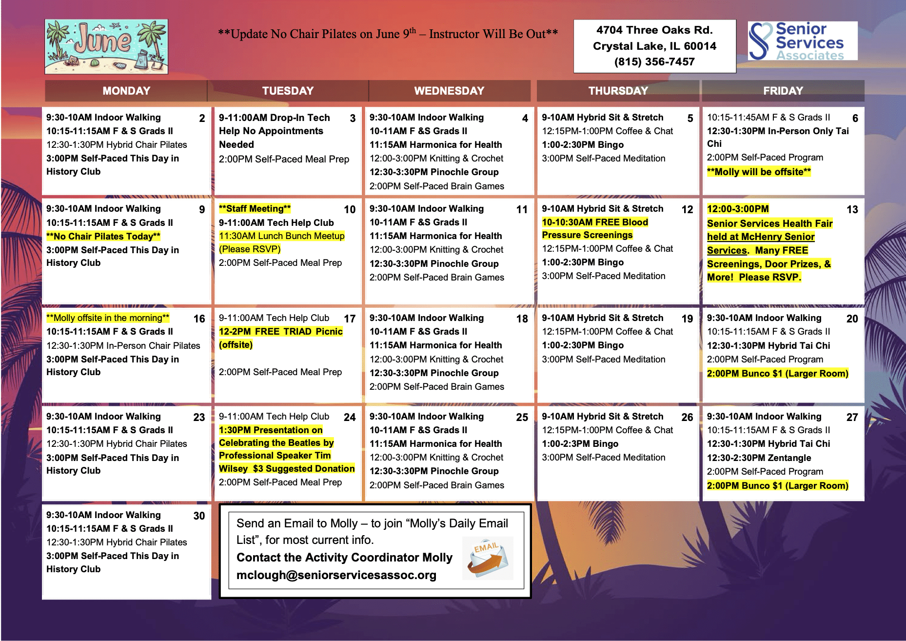 Crystal Lake Events - Senior Services Associates, Inc. throughout June Activity Calendar For Seniors 2025