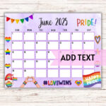 Editierbar Druckbarer Juni Kalender 2025 | Sommer Lgbt Kalender Inside June Lgbt Pride Month Calendar 2025