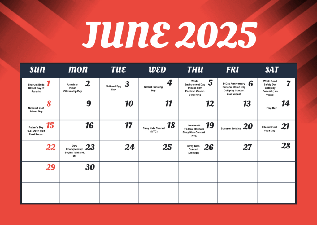 Free June 2025 Calendar Events Template To Edit Online Regarding June 2025 Calendar Events