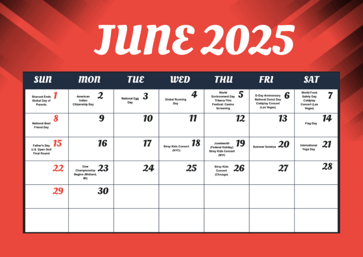 Calendar Of Events For June 2025
