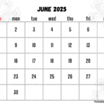 Free June 2025 Calendar Printable Pdf Template With Holidays For Free Printable June 2025 Calendar With Holidays