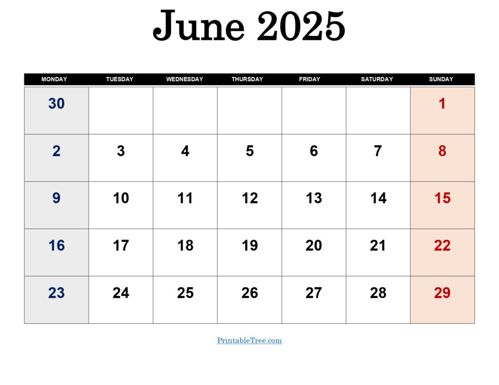Free June 2025 Calendar Printable Pdf Template With Holidays Inside June 2025 Calendar Monday Start
