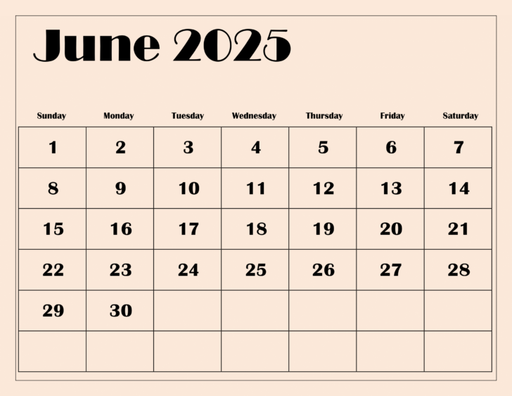 2025 June Month Calendar