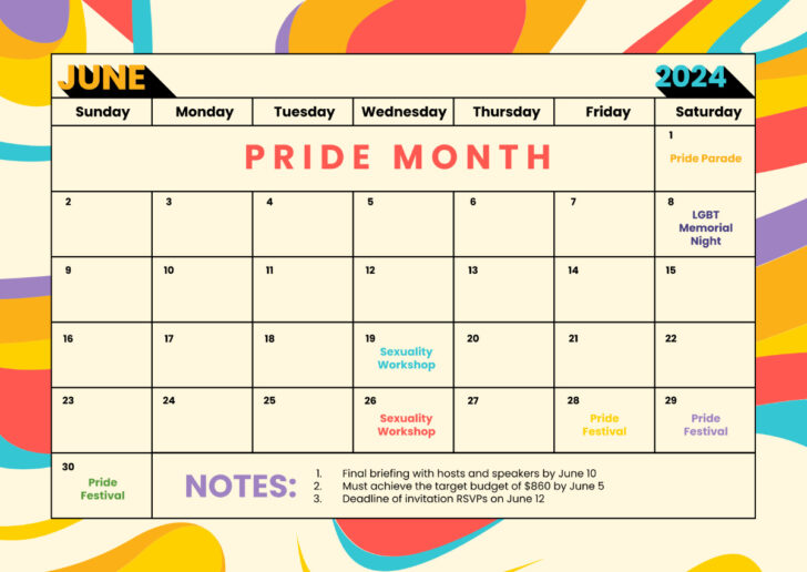 June 2025 Pride Month Calendar