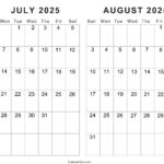 Free Printable July August 2025 Calendar | Calendarkart Within June July August 2025 Calendar Editable