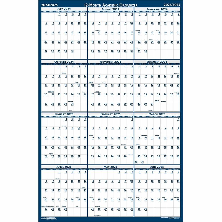House Of Doolittle Academic July-June Wall Calendar - Julian Dates throughout July 2024 Through June 2025 Calendar
