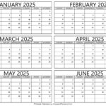 January To June 2025 Calendar Printable   Template Intended For January June 2025 Calendar Printable