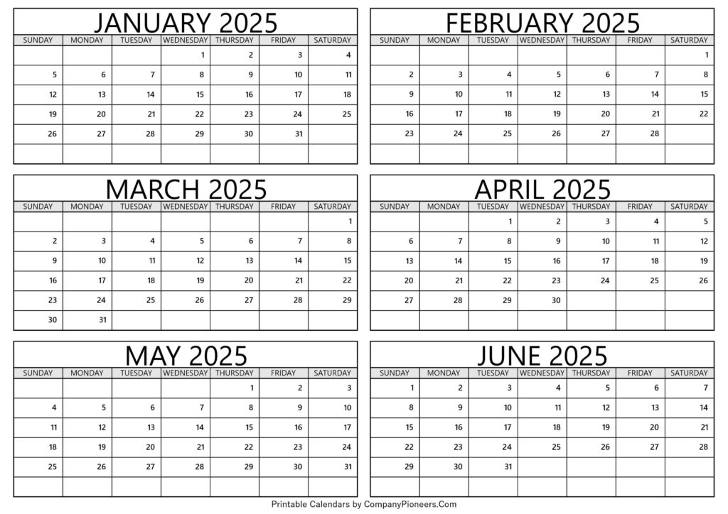 January To June 2025 Calendar Printable Template Pertaining To January To June 2025 Calendar January To June 2025 Calendar Printable Template Pertaining To January To June 2025 Calendar