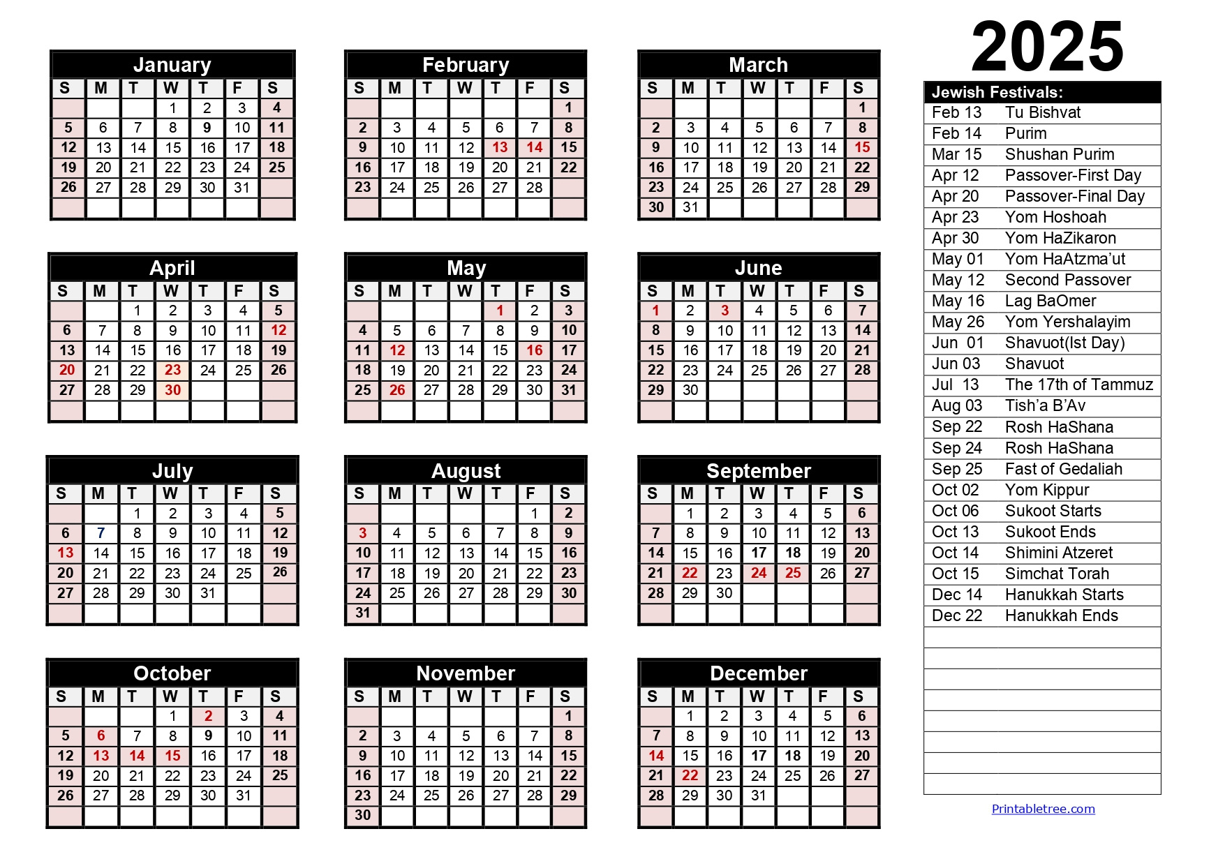 Jewish Calendar 2024, 2025 Pdf Templates With Jewish Holidays Lists for Chabad Calendar June 2025