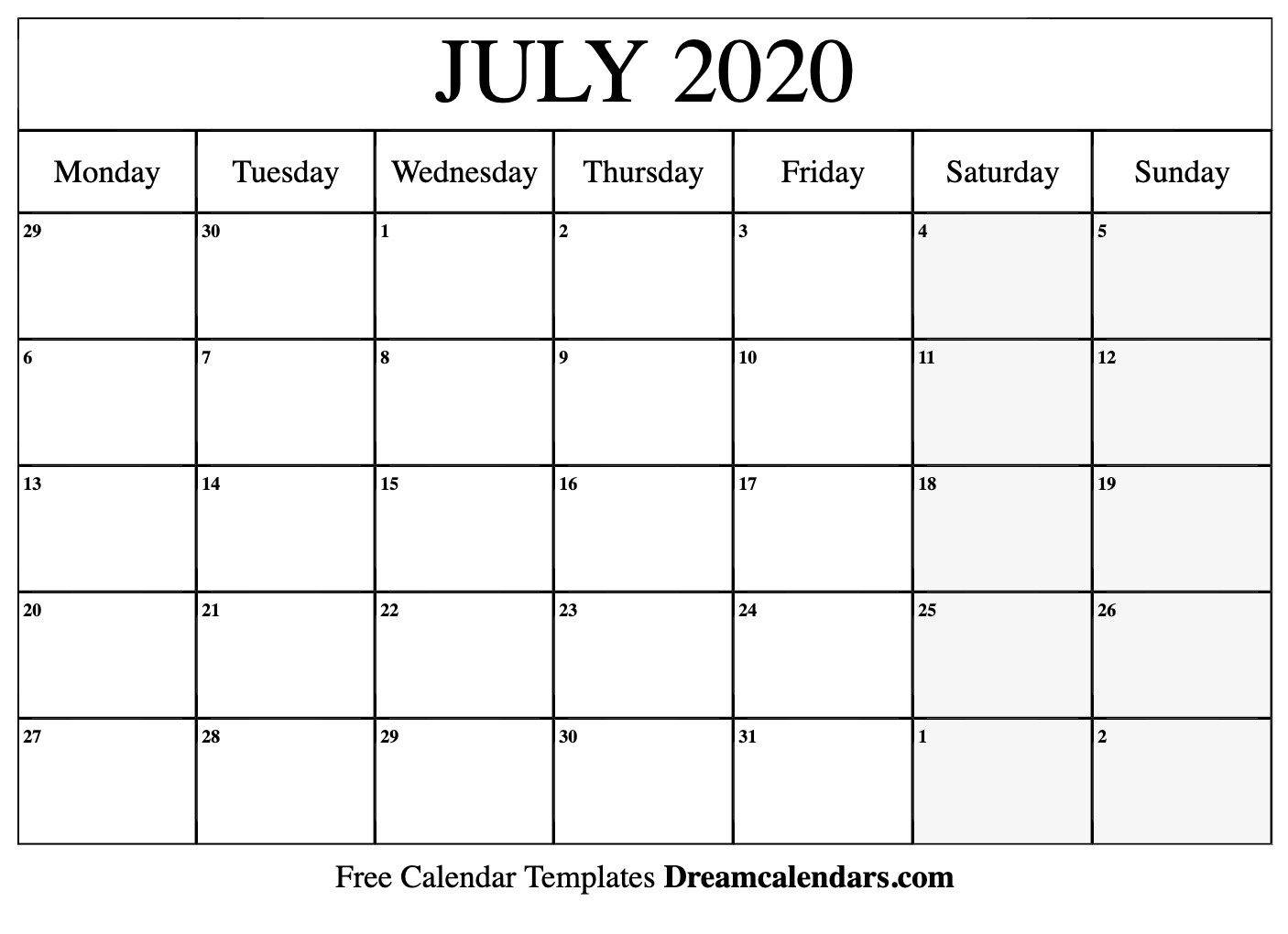 July 2020 Calendar - Free Printable With Holidays And Observances intended for Free Printable Calendar July 202