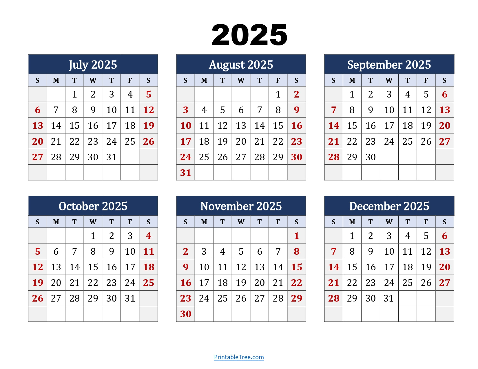 July To December 2025 Calendar Printable Pdf | Six Months Calendar with regard to June 2025 to December 2025 Calendar