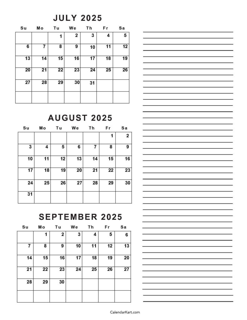 July To September 2025 Calendar (Q3) Calendarkart Throughout June July August September Calendar 2025 July To September 2025 Calendar (Q3) Calendarkart Throughout June July August September Calendar 2025