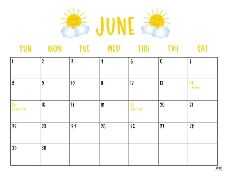 June Calendar with Holidays 2025