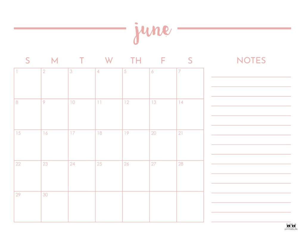 June 2025 Calendars - 107 Free Printables | Printabulls intended for June 2025 Calendar With Lines