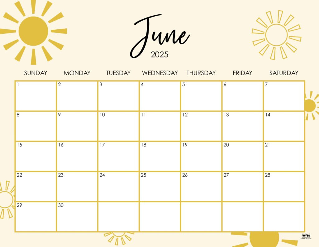 June 2025 Calendars - 107 Free Printables | Printabulls regarding June Themes For Calendar 2025