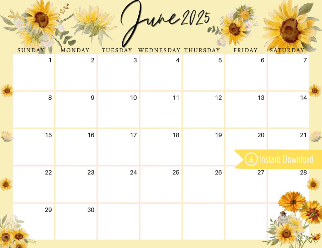 June 2025 Digital Calendar Yellow Sunflowers Planner Editable For Sunflower June 2025 Calendar June 2025 Digital Calendar Yellow Sunflowers Planner Editable For Sunflower June 2025 Calendar