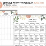 June 2025 Editable Monthly Activities Calendar For Senior Living With June Activity Calendar For Seniors 2025