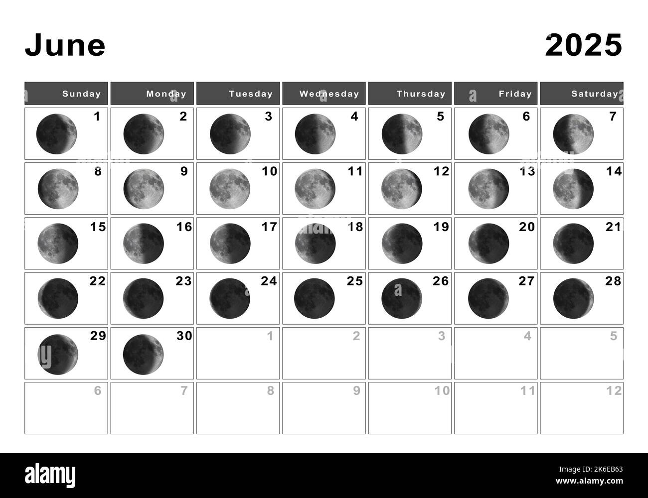 June 2025 Lunar Calendar, Moon Cycles, Moon Phases Stock Photo - Alamy intended for June Moon Calendar 2025