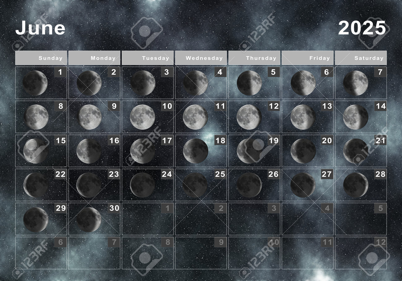 June 2025 Lunar Calendar, Moon Cycles, Moon Phases Stock Photo with regard to Moon Phases Calendar June 2025