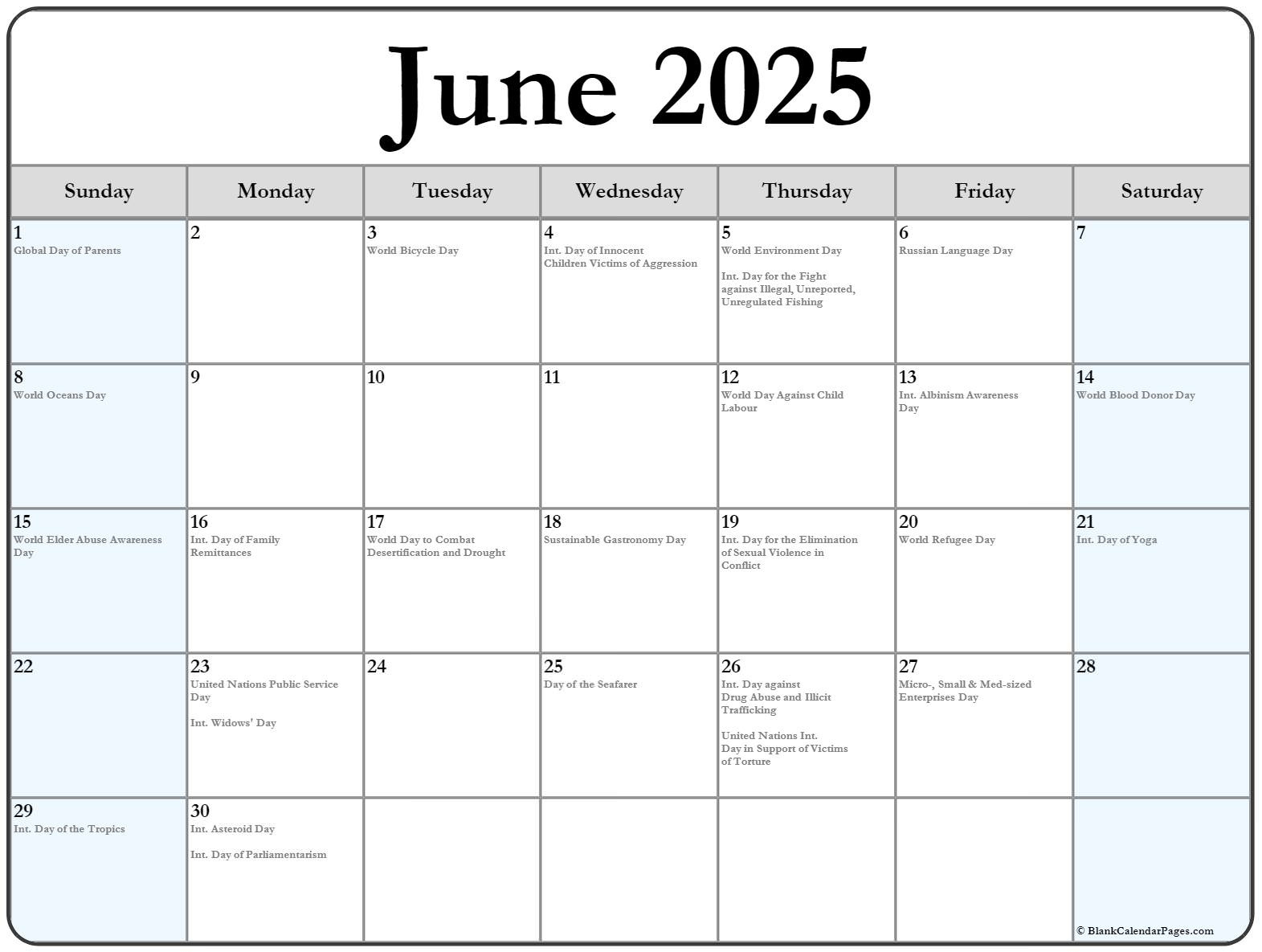 June 2025 With Holidays Calendar pertaining to Calendar Of Events For June 2025