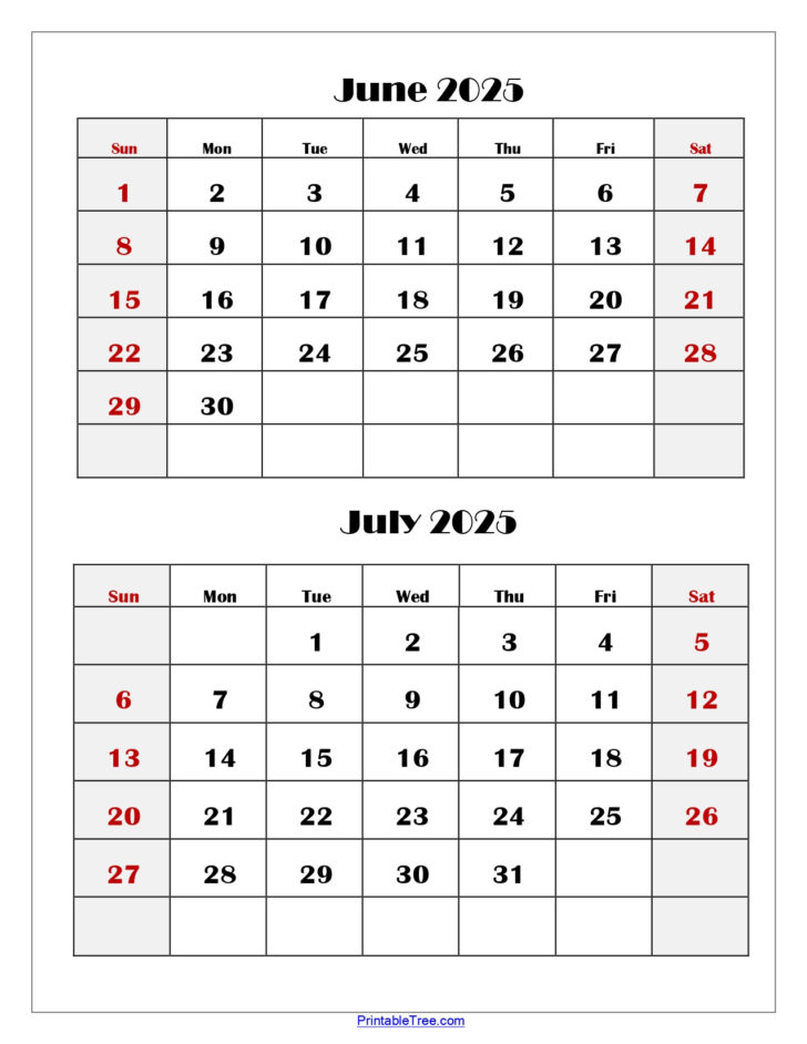 2025 June July Calendar