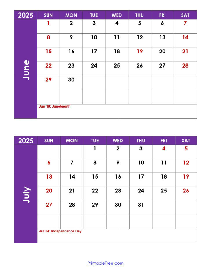 July Through June 2025 Calendar