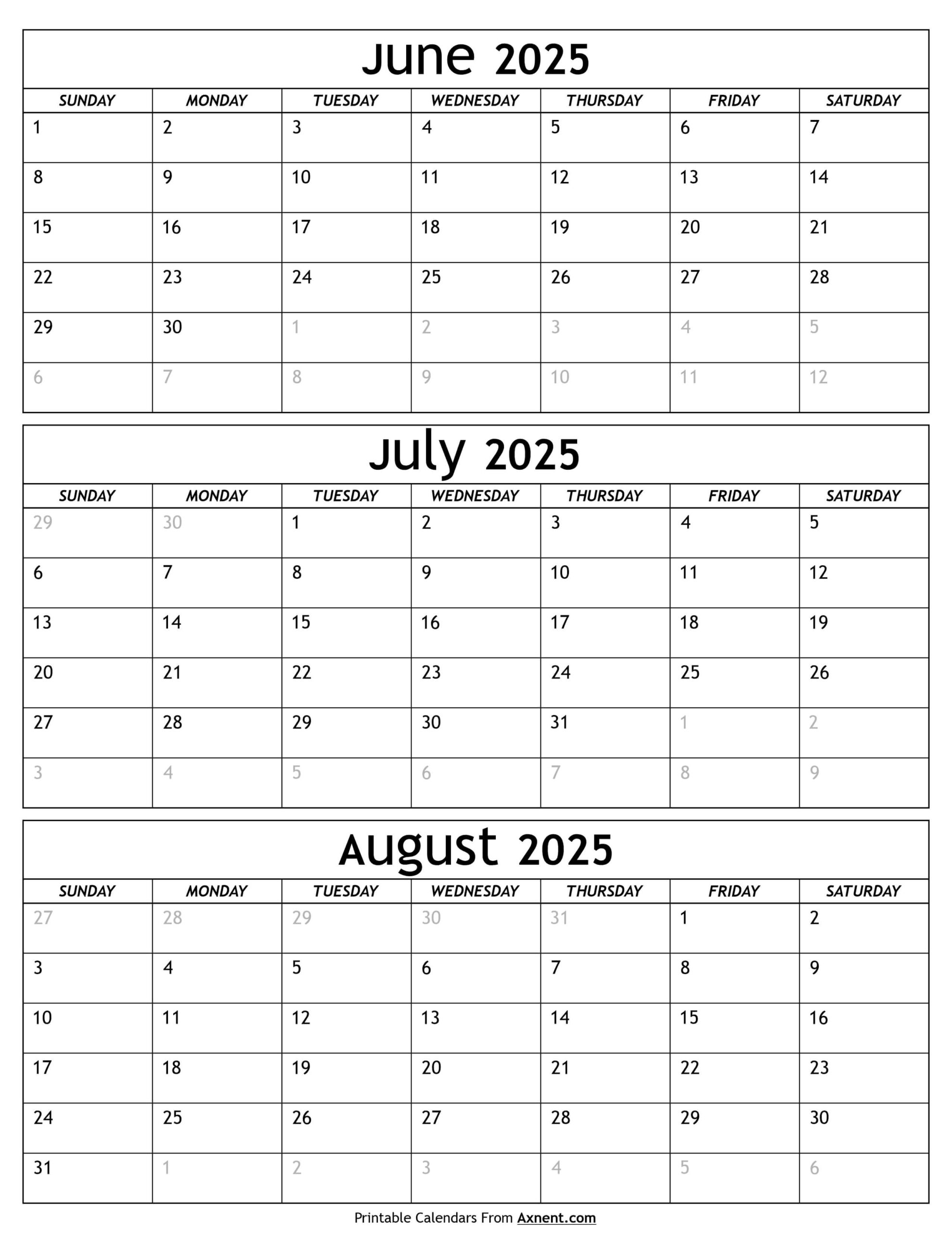 June To August Calendar 2025 Templates - Three Months pertaining to June Through August 2025 Calendar