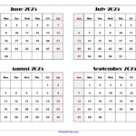 June To September 2025 Calendar Printable Pdf | Four Months Calendar Within June July August September Calendar 2025