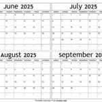 June To September 2025 Calendar Templates   Four Months Intended For September 2024 To June 2025 Calendar Printable
