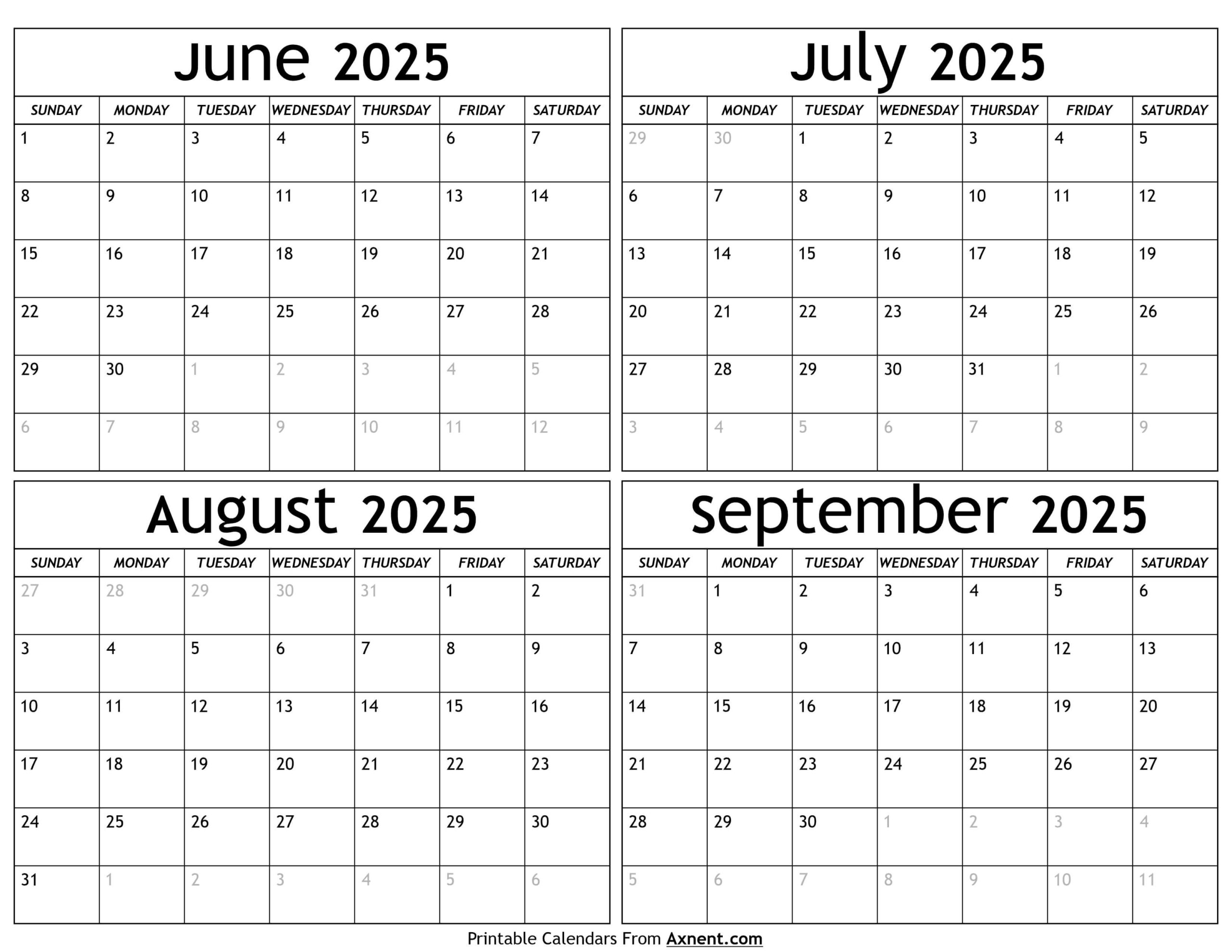 June To September 2025 Calendar Templates - Four Months intended for September 2024 To June 2025 Calendar Printable
