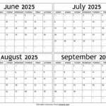 June To September 2025 Calendar Templates   Four Months Throughout June   September 2025 Calendar