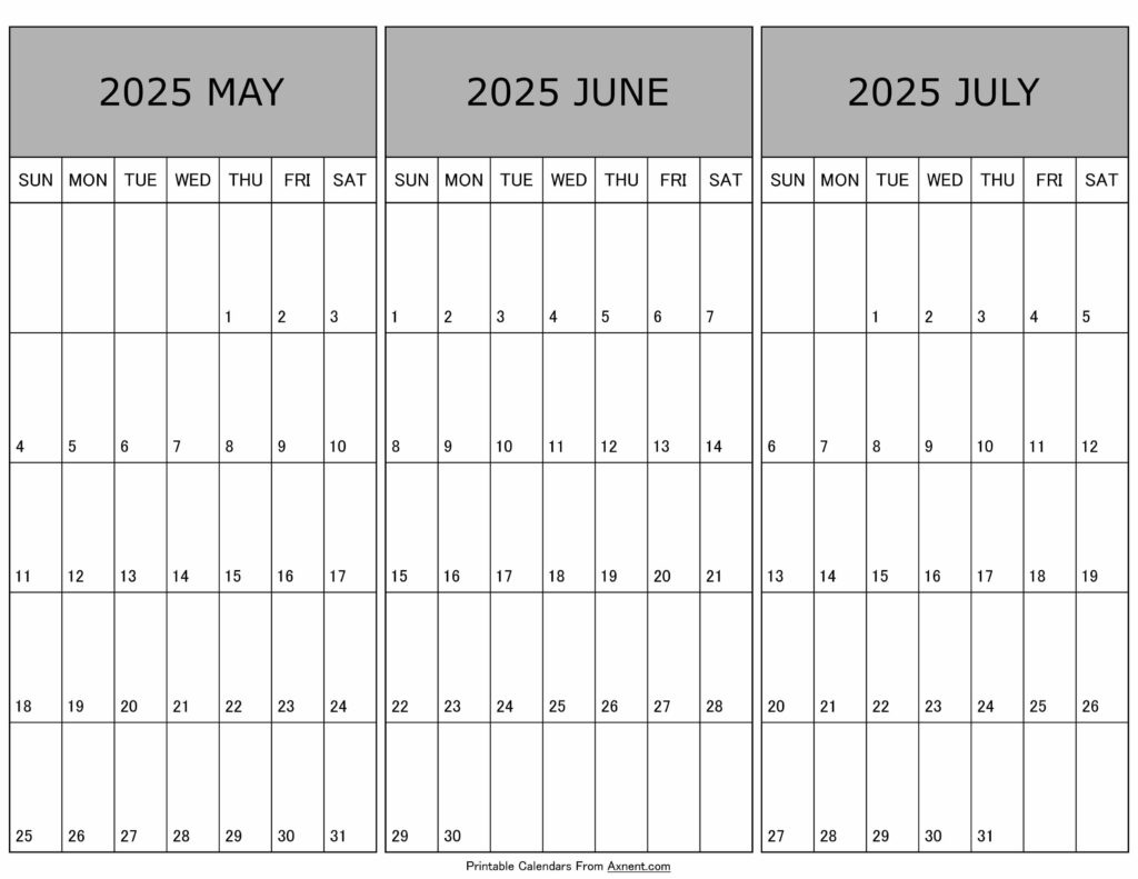 May To July Calendar 2025 Templates - Three Months with regard to 3 Month Calendar May June July 2025