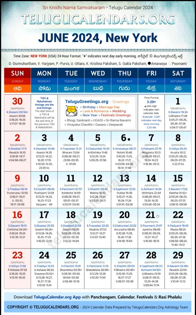 New York 2024 June Telugu Calendar Festivals & Holidays In English Inside New York Telugu Calendar June 2025