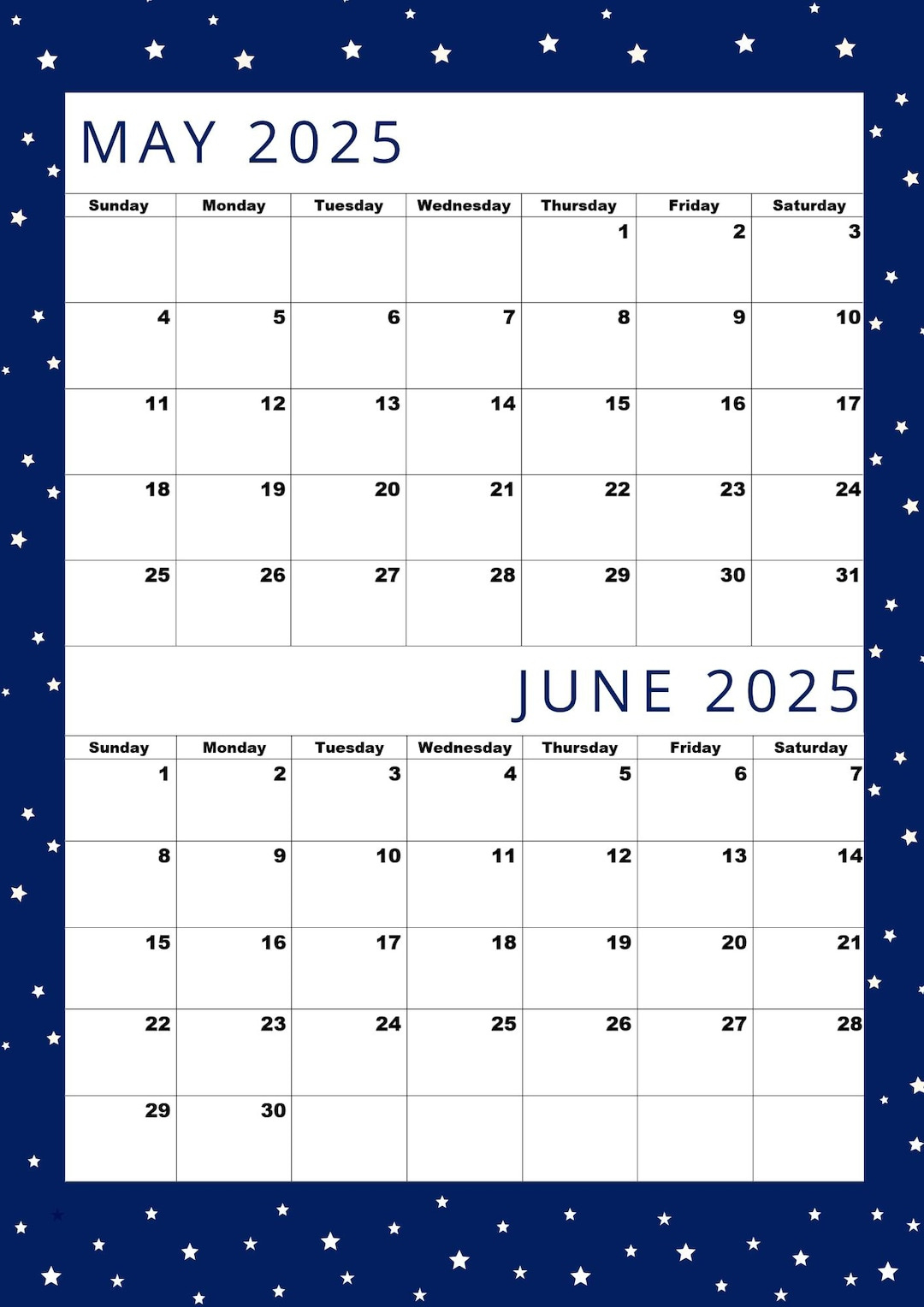 Premium Kalender Für Mai 2025 Und Juni 2025, Pdf Zum Einfachen Drucken! - Etsy.de within 2025 May and June Calendar