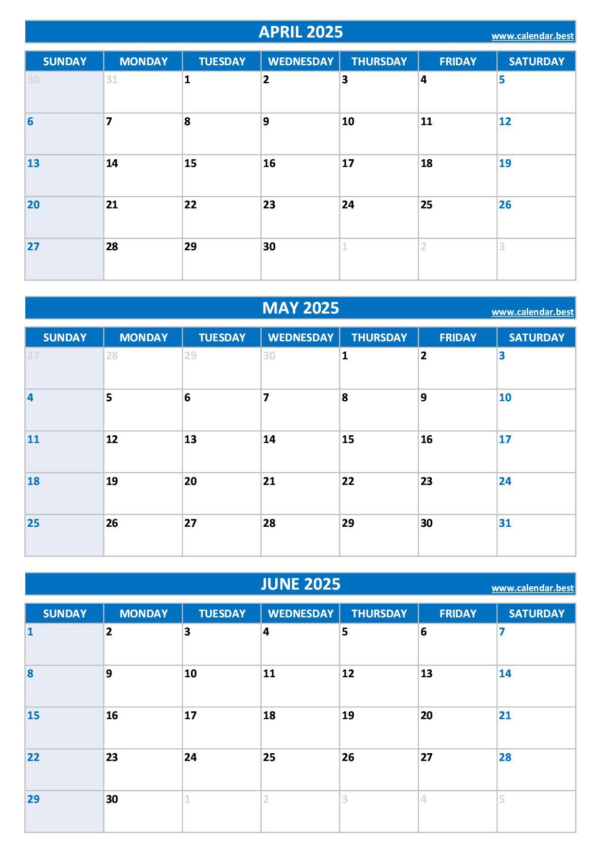 Printable 2Nd Quarter 2025 Calendar intended for April To June 2025 Calendar