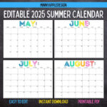 Printable Editable Summer Calendar June, July, August Calendar | May 2025 |  June 2025 | July 2025 | August 2025 | Summer Planner Within June And July 2025 Editable Calendar