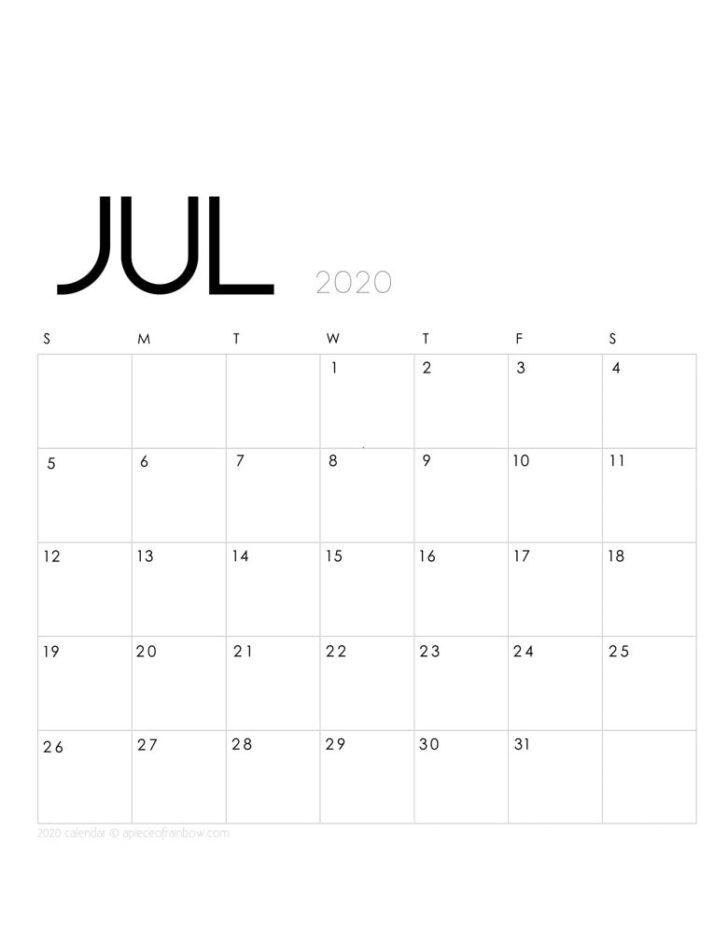 Free Printable Calendar July 202