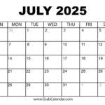 Printable July 2025 Calendar For Printable Calendar July 2024 June 2025