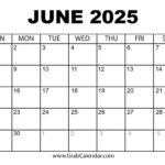 Printable June 2025 Calendar Within July 2024   June 2025 Printable Calendar