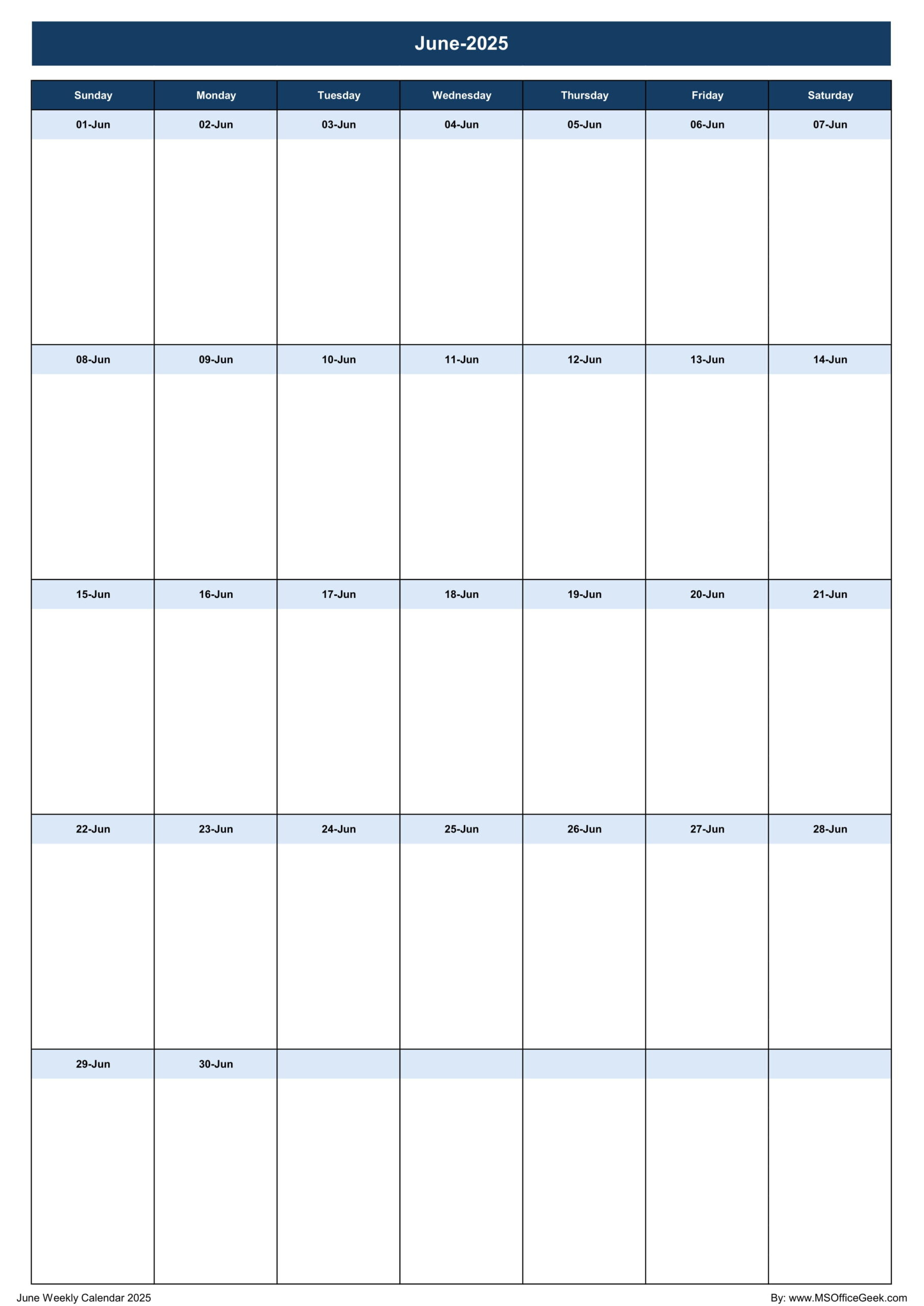 Ready-To-Use Printable Weekly Calendar 2025 - Msofficegeek pertaining to June 2025 Weekly Calendar