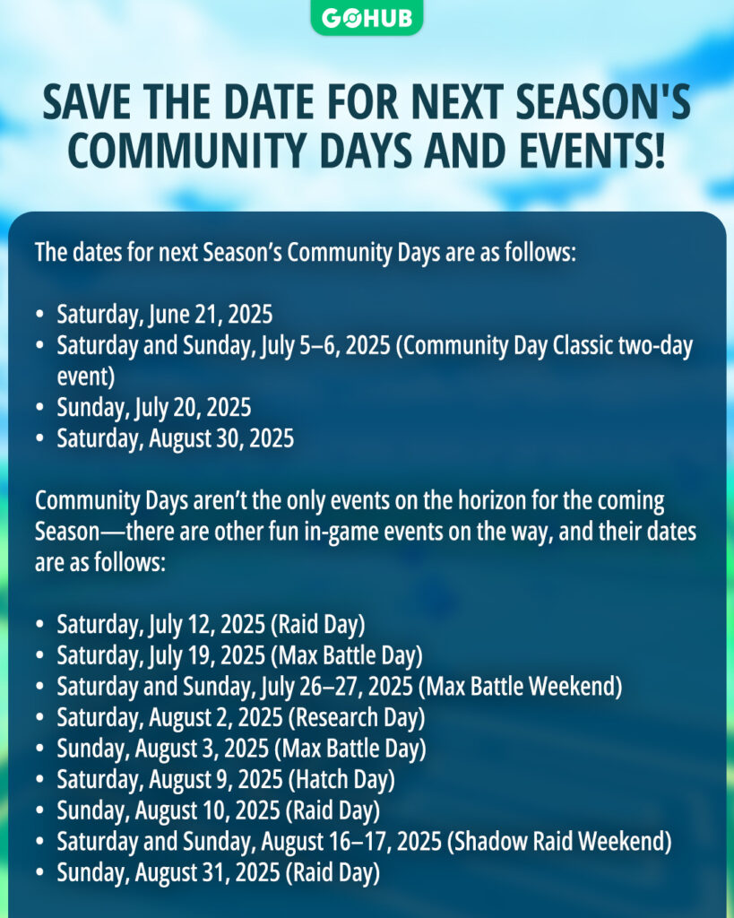 Save The Date For Next Season'S Community Days And Events Intended For Pokemon Go June Calendar 2025 Save The Date For Next Season'S Community Days And Events Intended For Pokemon Go June Calendar 2025
